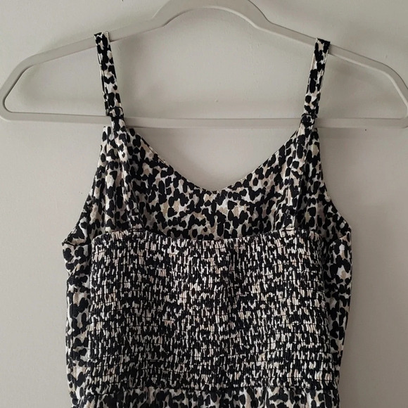 Old Navy Cami Sundress Mini Animal Print Linen Blend Black Tan White Ruffle Hem - Picture 5 of 14